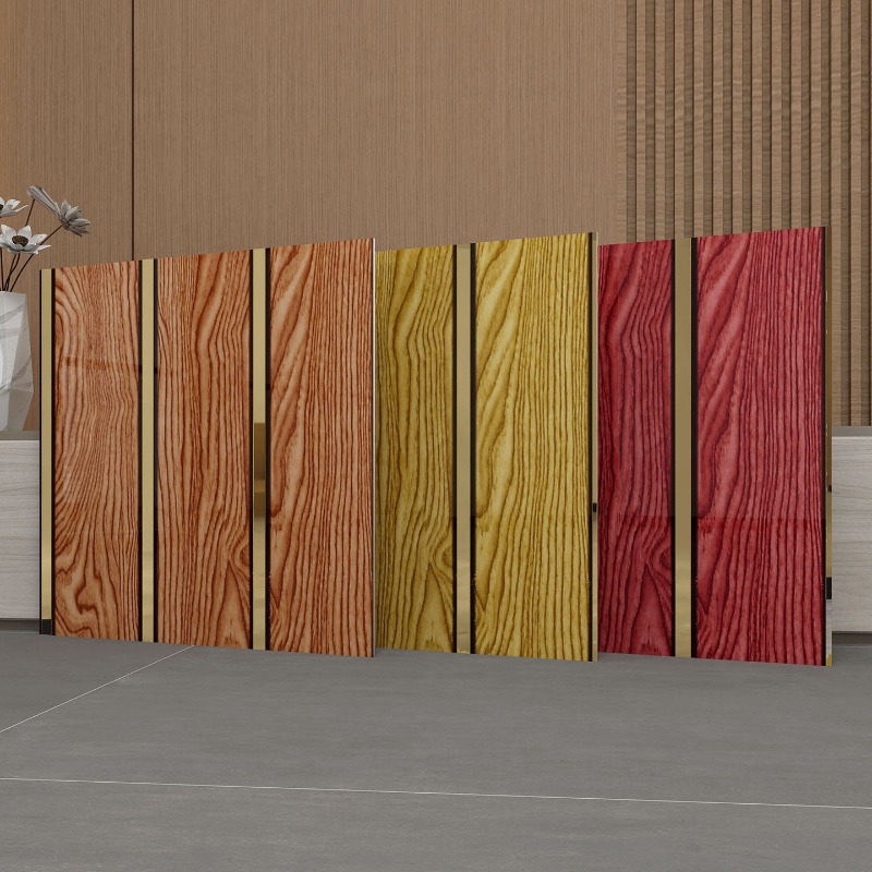 Pvc Panel Background - แผ่นผนังลายไม้หรูหราพร้อมขอบสีทอง วอลเปเปอร์ติดผนังแบบมีกาวในตัว แผ่นตกแต่งผนังบ้านสำหรับห้องนั่งเล่น พื้นหลังทีวี