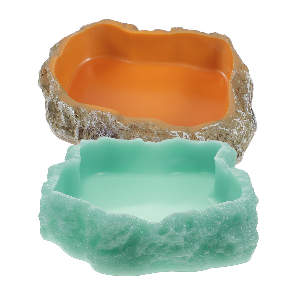 Water Dish Reptile - ชามอาหารและน้ำเรืองแสงในที่มืด 2 ชิ้น ทำจากเรซินแข็ง สำหรับสัตว์เลื้อยคลาน เช่น