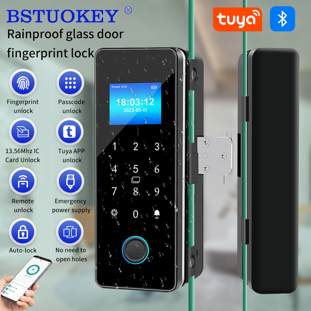 Glass Door Hinge - กันน้ํา Tuya APP ควบคุมเลื่อนประตูกระจกล็อคลายนิ้วมือสมาร์ทล็อคบลูทูธ RFID การ์ดอิเล็กทรอนิกส์กระจกประตู